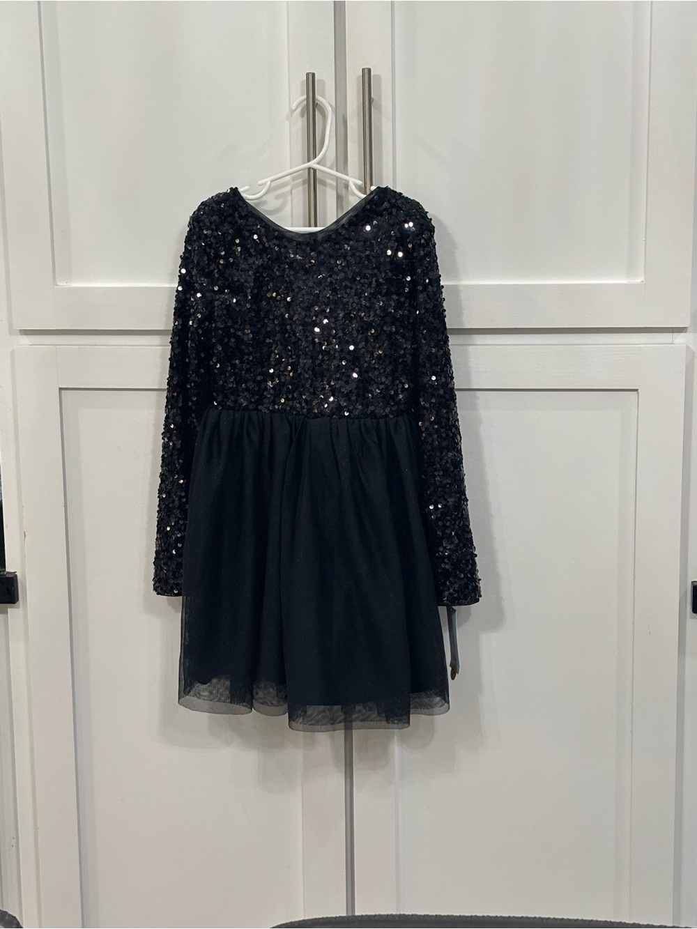 Girls Cat & Jack Black Sequin Long-Sleeve Tulle Party Dress Size M (8)
